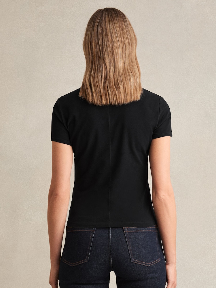 Reiss Black Jolie Stretch-Cotton Crew-Neck T-Shirt - Image 6 of 6