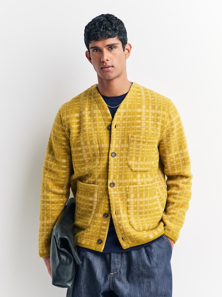 Universal Works Yellow Check Fleece Cardigan - Image 1 of 6