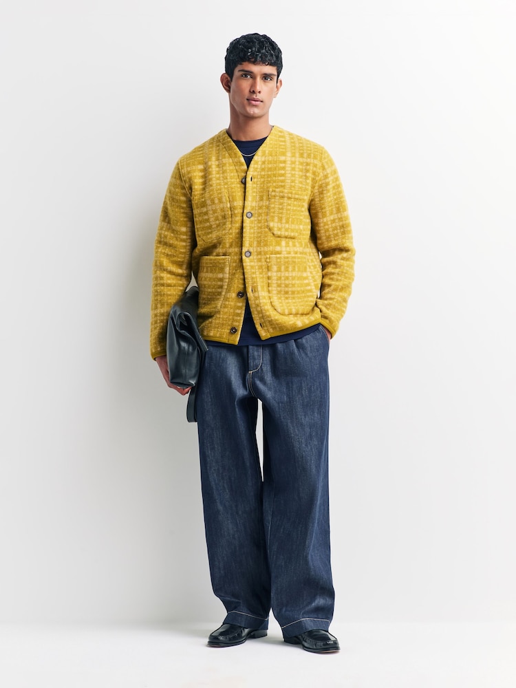 Universal Works Yellow Check Fleece Cardigan - Image 2 of 6
