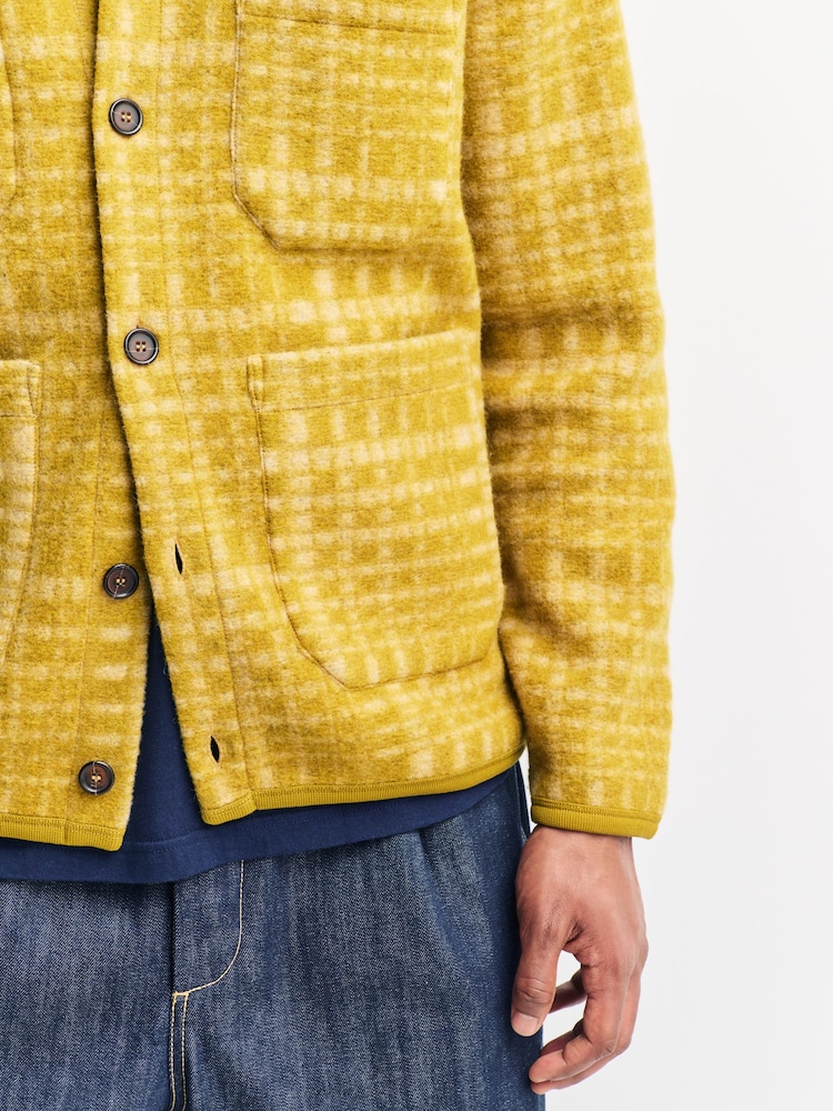 Universal Works Yellow Check Fleece Cardigan - Image 6 of 6