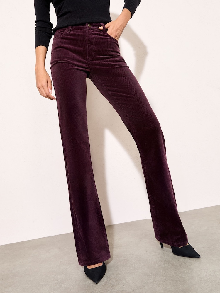 Friends Like These Berry Red Corduroy Pocket Flare Trousers - Image 1 of 4