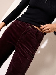 Friends Like These Berry Red Corduroy Pocket Flare Trousers - Image 2 of 4