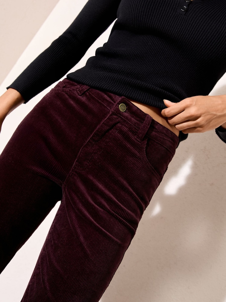 Friends Like These Berry Red Corduroy Pocket Flare Trousers - Image 2 of 4