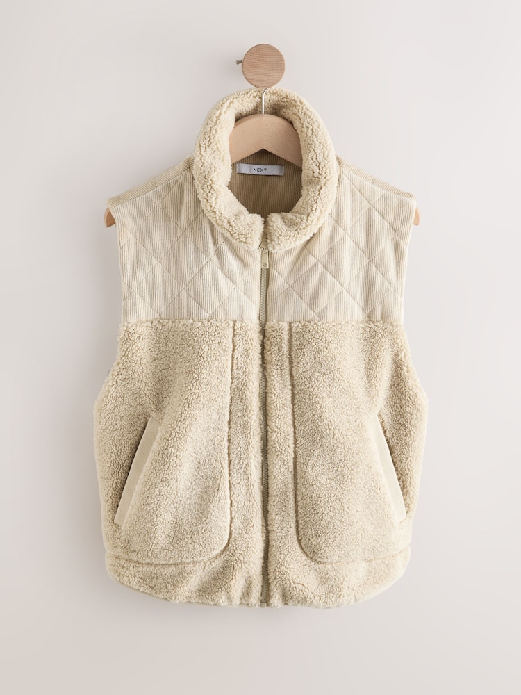Ecru Cord/ Borg Mix Zip Through Gilet - Image 1 of 3