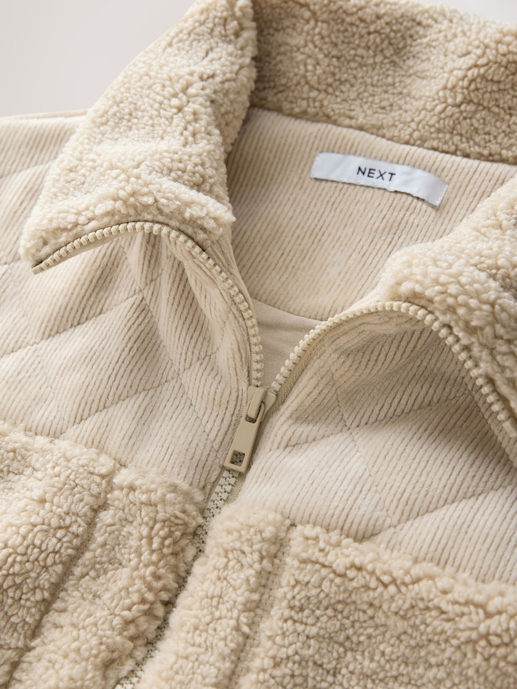 Ecru Cord/ Borg Mix Zip Through Gilet - Image 2 of 3