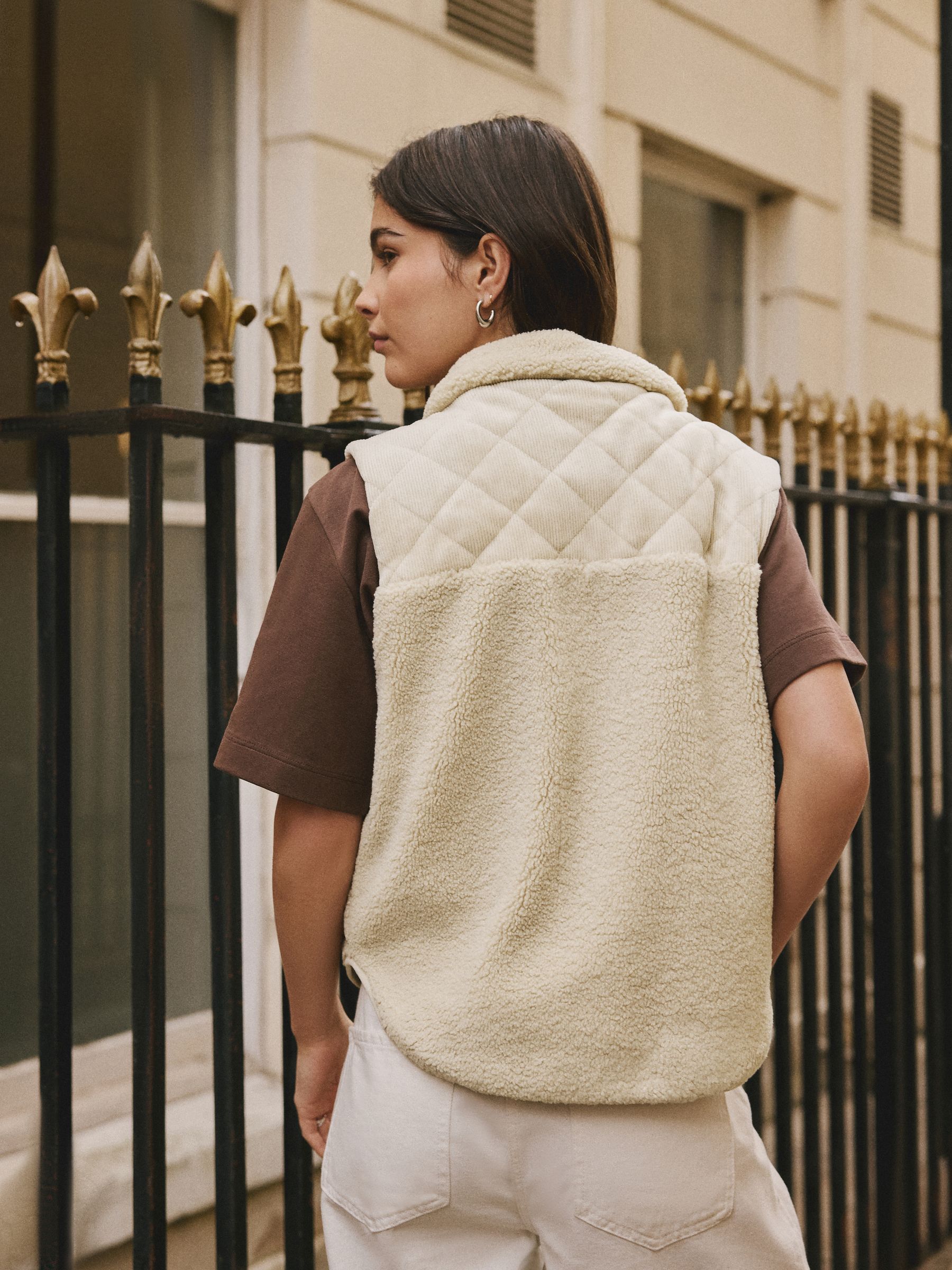 Buy Ecru Cord Borg Mix Zip Through Gilet from the Next UK online shop