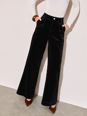 Friends Like These Black Corduroy Pleat Front Wide Leg Trousers - Image 1 of 4