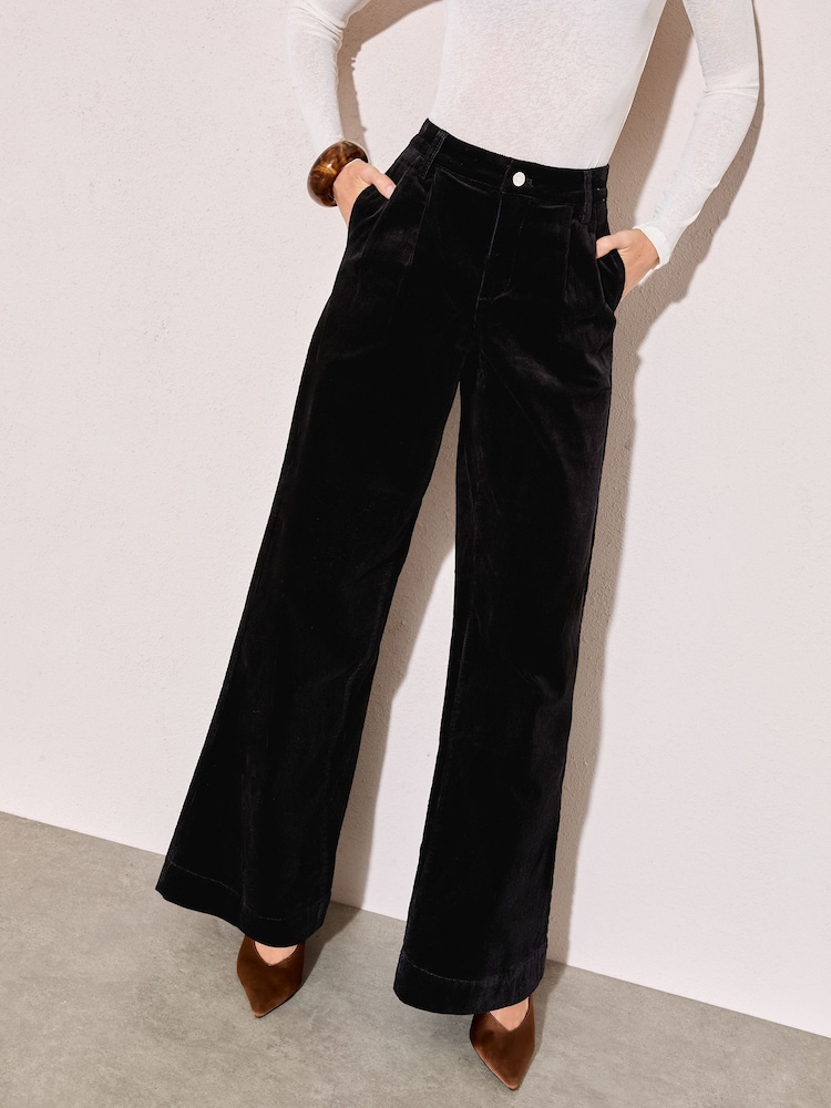 Friends Like These Black Corduroy Pleat Front Wide Leg Trousers - Image 1 of 4