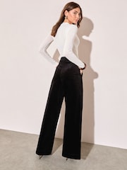 Friends Like These Black Corduroy Pleat Front Wide Leg Trousers - Image 2 of 4