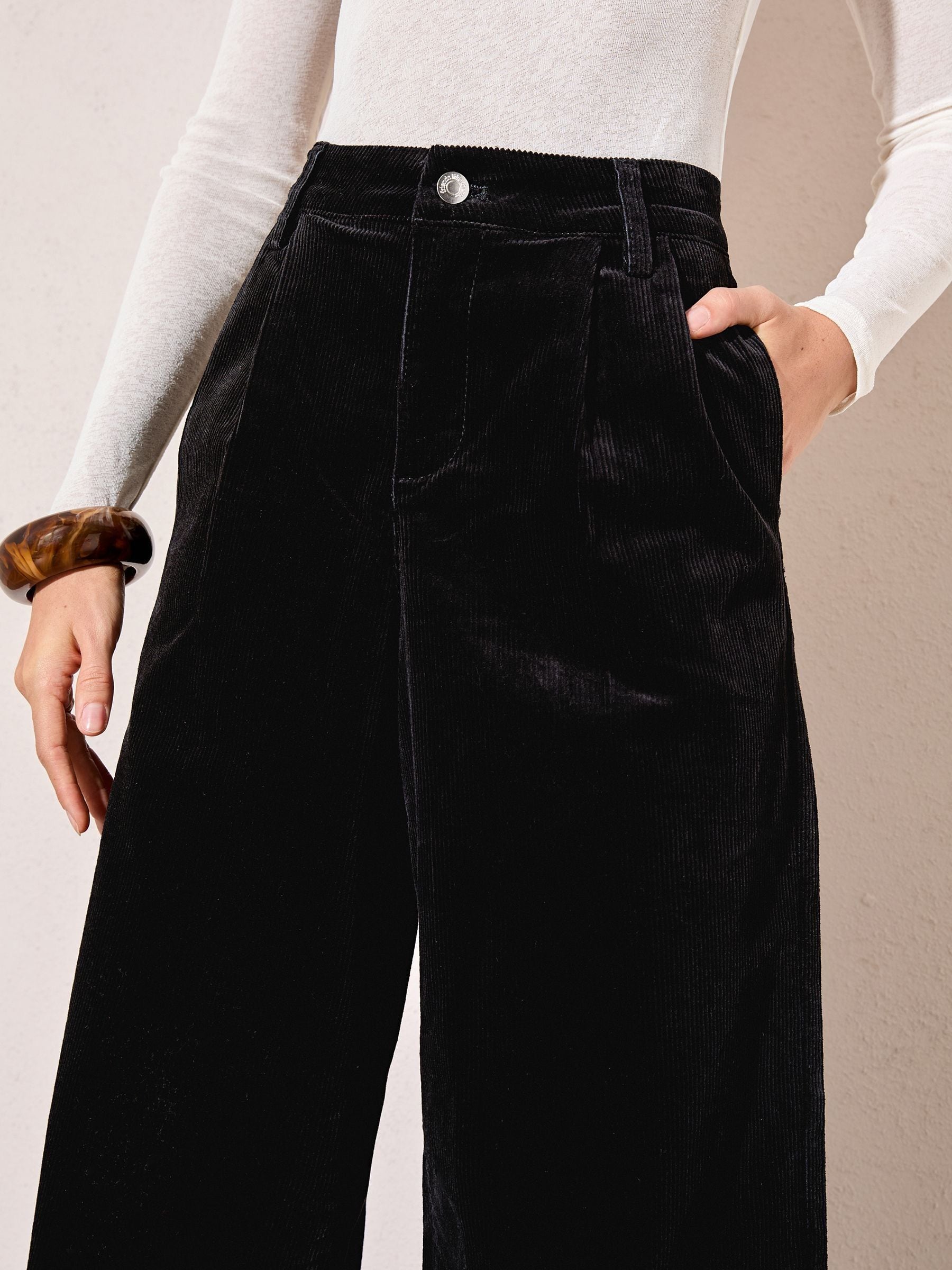 Buy Friends Like These Black Corduroy Pleat Front Wide Leg