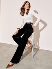 Friends Like These Black Corduroy Pleat Front Wide Leg Trousers - Image 4 of 4