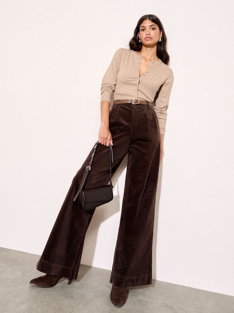 Friends Like These Brown Corduroy Pleat Front Wide Leg Trousers - Image 2 of 4