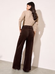 Friends Like These Brown Corduroy Pleat Front Wide Leg Trousers - Image 3 of 4