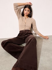 Friends Like These Brown Corduroy Pleat Front Wide Leg Trousers - Image 4 of 4