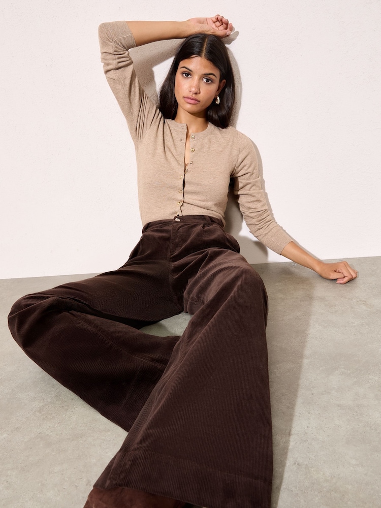 Friends Like These Brown Corduroy Pleat Front Wide Leg Trousers - Image 4 of 4