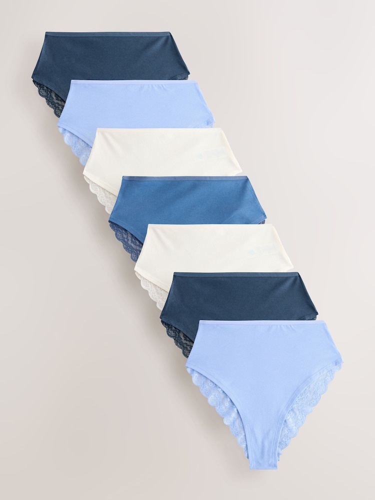 Azul - Pack de 7 braguitas de algodón y encaje - Imagen 1 de 10