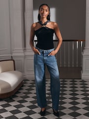 Negro - Velvet Halter Neck Hardware Top - Imagen 2 de 8