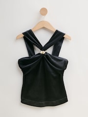 Negro - Velvet Halter Neck Hardware Top - Imagen 6 de 8