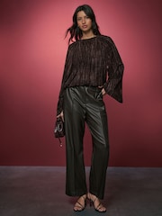 Chocolate Brown Batwing Long Sleeve Devore Blouse - Image 3 of 8