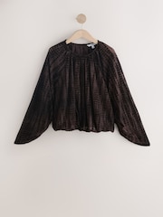 Chocolate Brown Batwing Long Sleeve Devore Blouse - Image 6 of 8