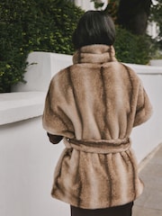 Camel Faux Fur Tie Waisted Gilet - Image 3 of 10