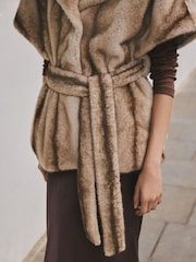 Camel Faux Fur Tie Waisted Gilet - Image 4 of 10
