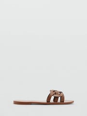 Mango Brown Crossover Leather Sandals - Image 1 of 5