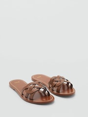 Mango Brown Crossover Leather Sandals - Image 3 of 5