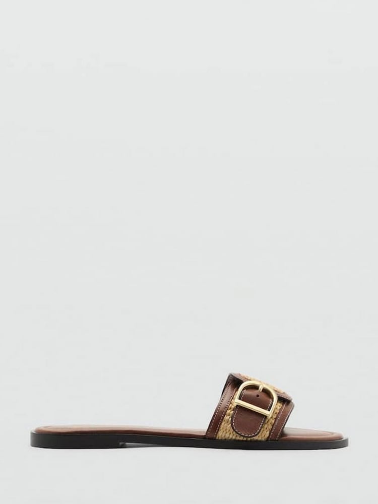 Mango Brown Raffia Buckle Sandals - Image 1 of 3