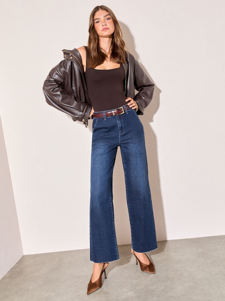 Friends Like These Dark Wash Wide Leg Cropped Jeans - Image 1 of 5