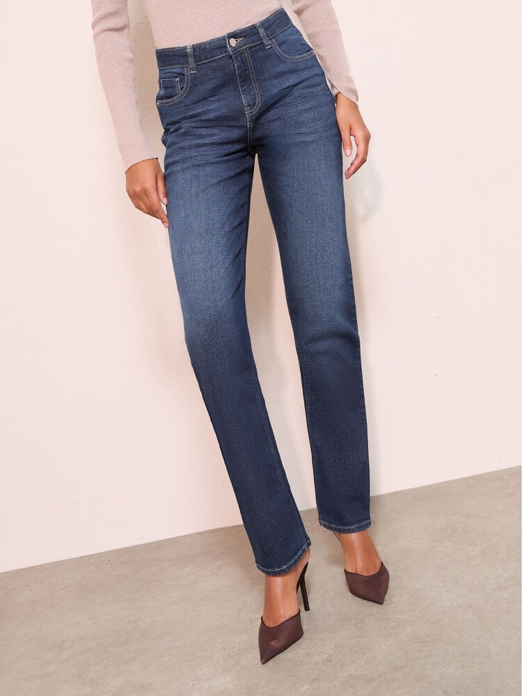 Friends Like These Dark Blue Petite Straight Leg Jeans - Image 1 of 4 Friends Like These Dark Blue Petite Straight Leg Jeans - Image 1 of 4