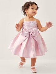 Monsoon Pink Baby Juniper Satin Lace Bow Bridesmaid Dress - Image 1 of 4