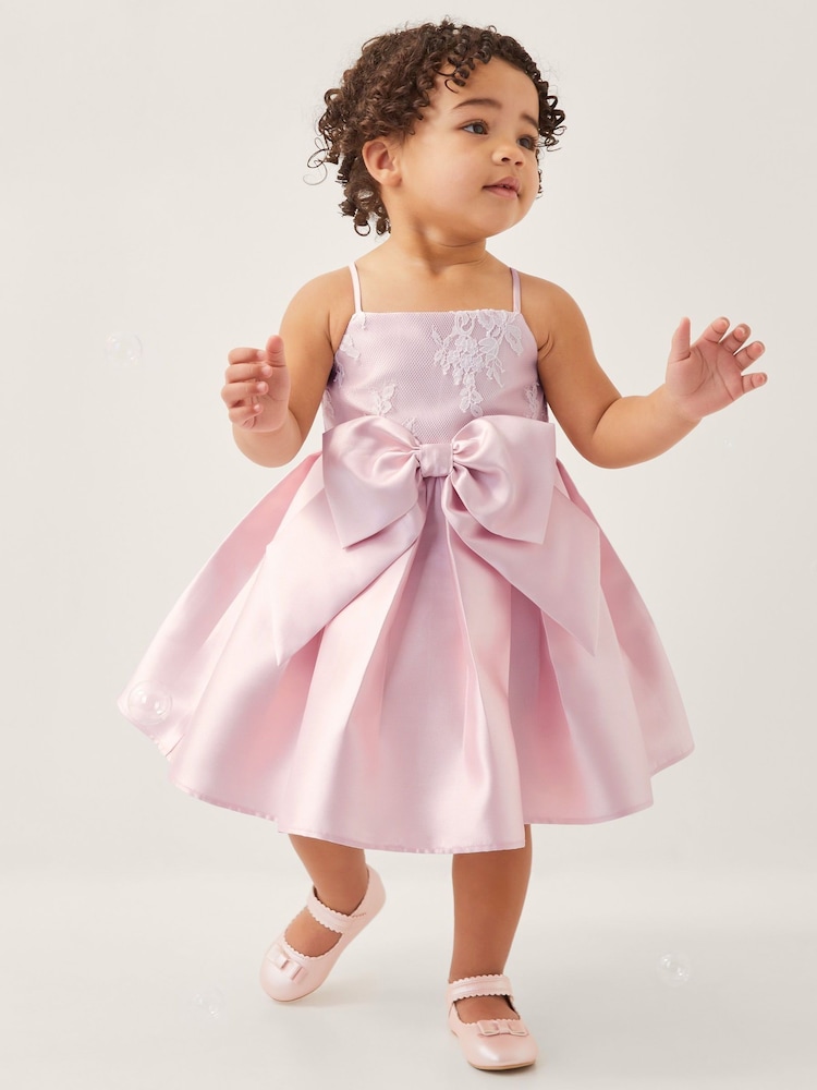 Monsoon Pink Baby Juniper Satin Lace Bow Bridesmaid Dress - Image 1 of 4