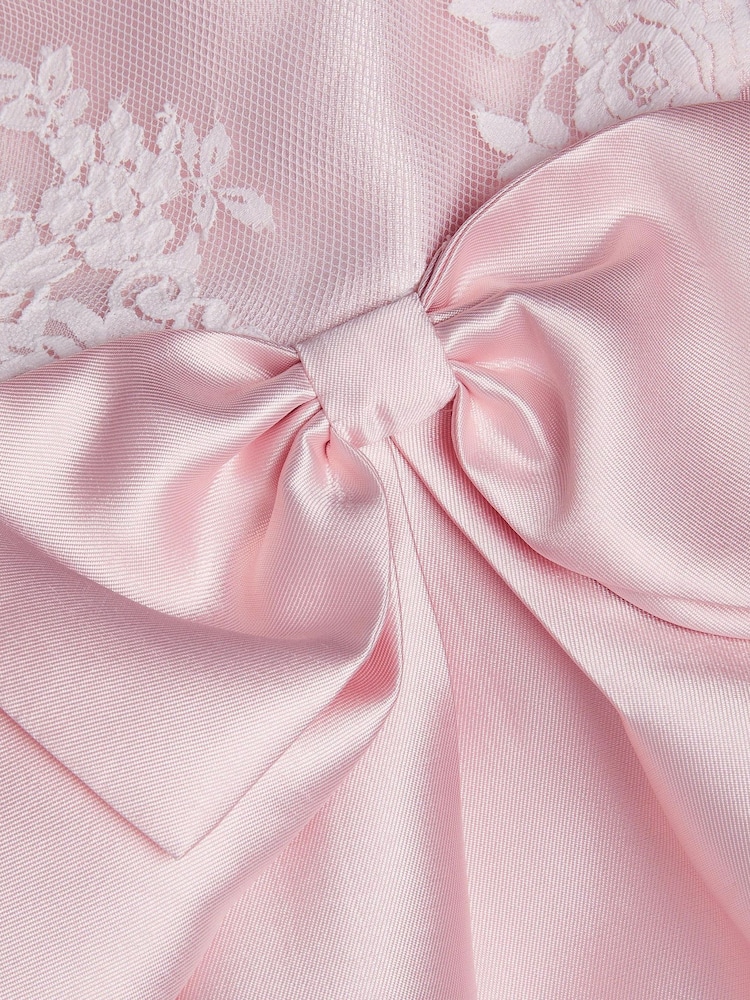 Monsoon Pink Baby Juniper Satin Lace Bow Bridesmaid Dress - Image 4 of 4