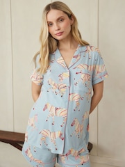 Chelsea Peers Blue Maternity Boho Stripe Zebra Print Short Pyjamas Set - Image 2 of 5