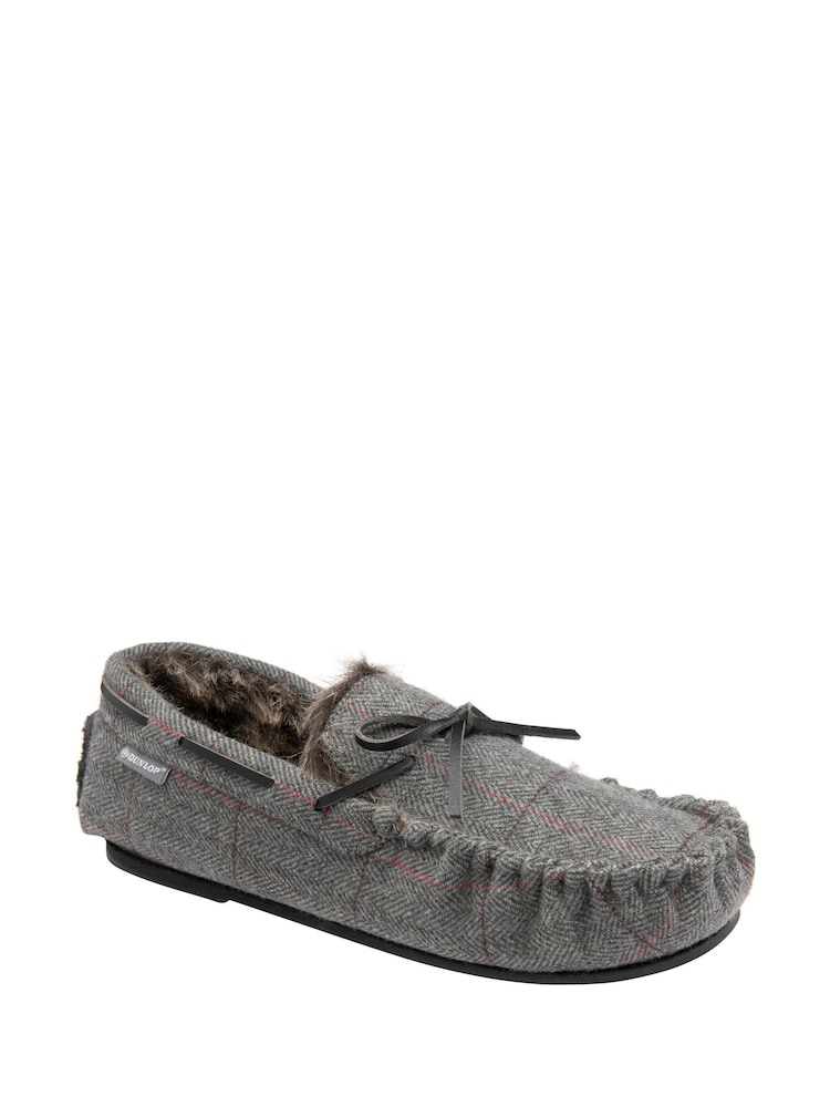 Dunlop Grey Moccasin Slippers - Image 1 of 4