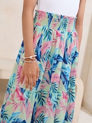 Lipsy White/Blue Tropical Print Jersey 2-In-1 Holiday Shop Dress (5-16yrs) - Image 2 of 4