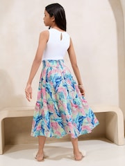 Lipsy White/Blue Tropical Print Jersey 2-In-1 Holiday Shop Dress (5-16yrs) - Image 4 of 4