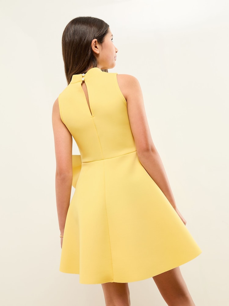 Lipsy Buttermilk Yellow Bow Scuba Halter Dress (5-16yrs) - Image 4 of 4