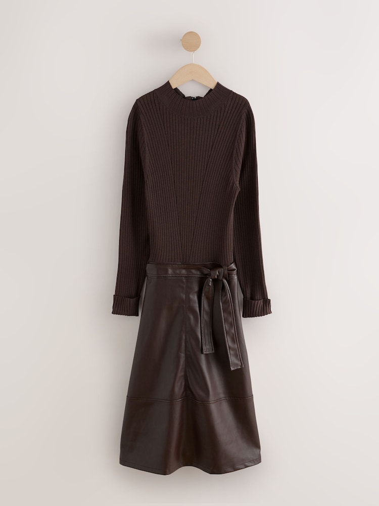 slim fit dress slacks Mae Faux Leather V Neck Zip Front Midi Dress with Cinched Waist- Burgu – To  The Nines