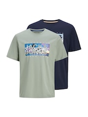 JACK & JONES Junior Blue Logo Printed 100% Cotton T-Shirts 2 Pack - Imagen 1 de 3