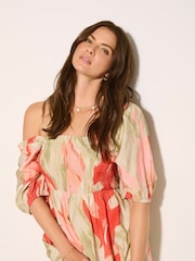 JDY Green Puff Sleeve Smock Midi Dress - Image 2 of 4