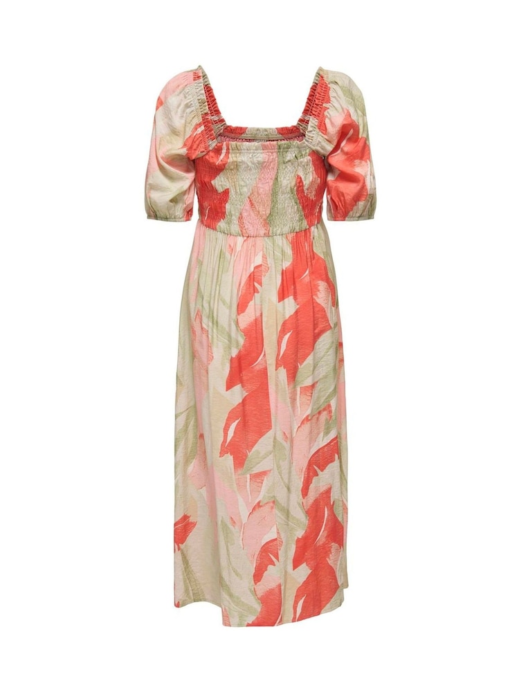 JDY Green Puff Sleeve Smock Midi Dress - Image 4 of 4