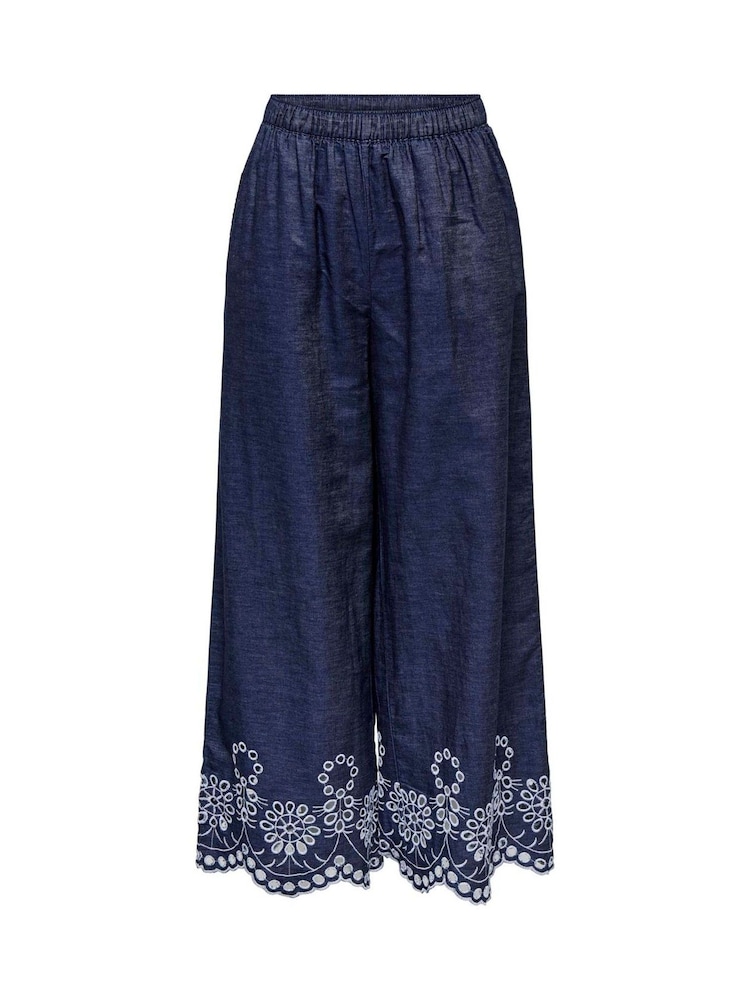 JDY 100% Cotton Embroidery Detail Alto Waisted Trousers - Imagen 2 de 3