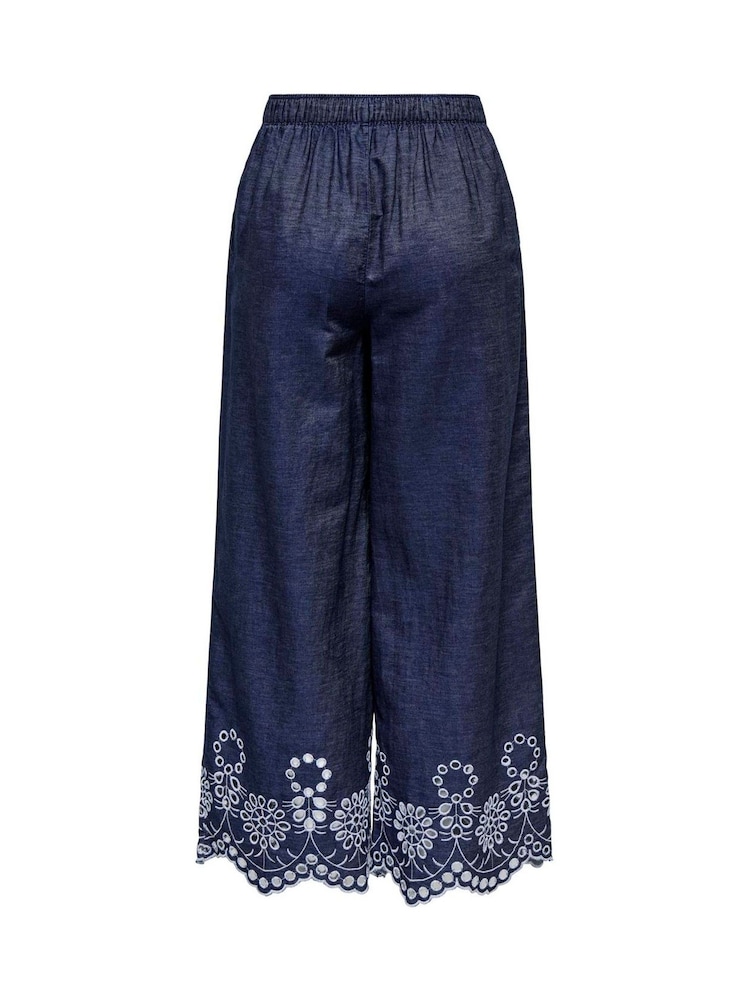 JDY 100% Cotton Embroidery Detail Alto Waisted Trousers - Imagen 3 de 3