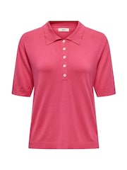 JDY Pink Short Sleeve Polo Knit Polo Shirt - Image 2 of 3