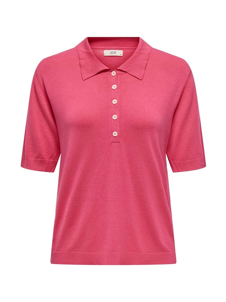 JDY Pink Short Sleeve Polo Knit Polo Shirt - Image 2 of 3