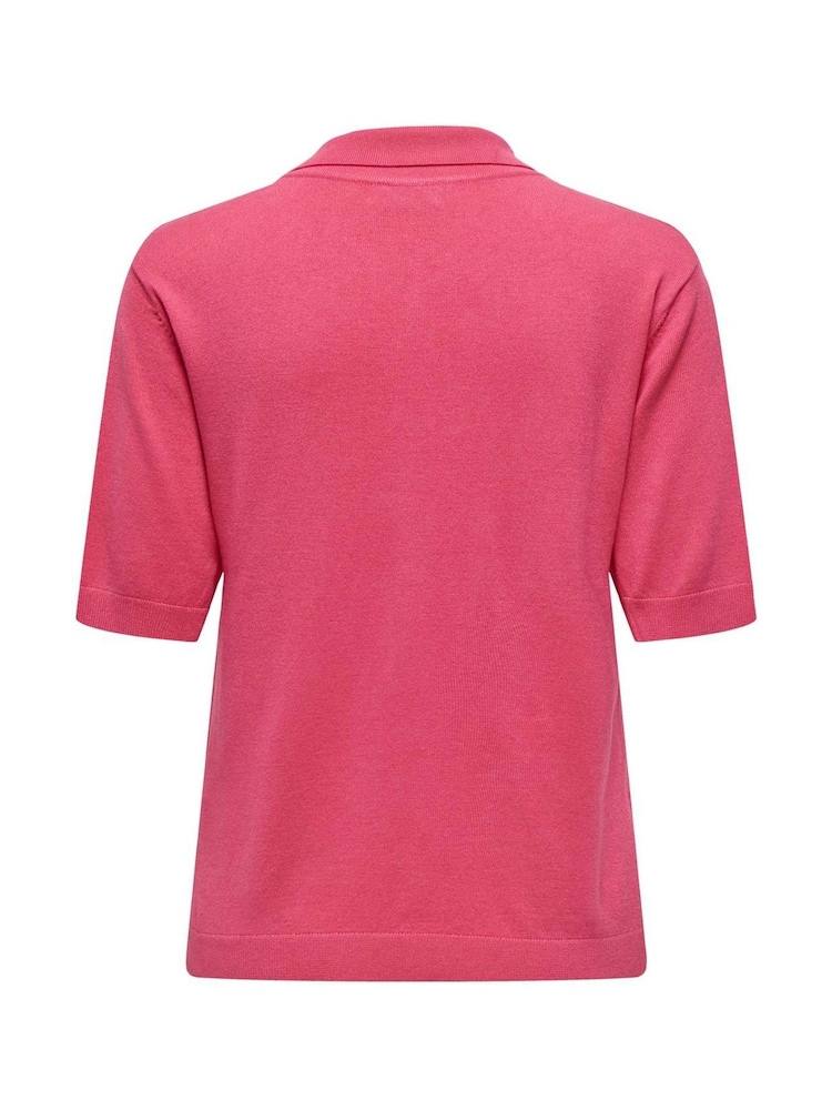 JDY Pink Short Sleeve Polo Knit Polo Shirt - Image 3 of 3