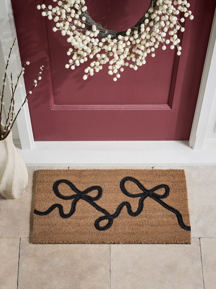 Black Braided Bow Coir Doormat - Image 1 of 4