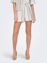 JDY White Stripe 100% Cotton Blend Shorts - Image 1 of 4